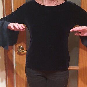 Black velvet bell sleeve shirt